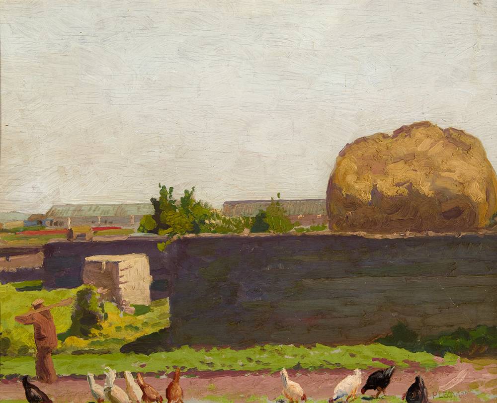 HAYSTACKS AND HENS, RUSH, COUNTY DUBLIN by Patrick Leonard HRHA (1918-2005) at Whyte's Auctions