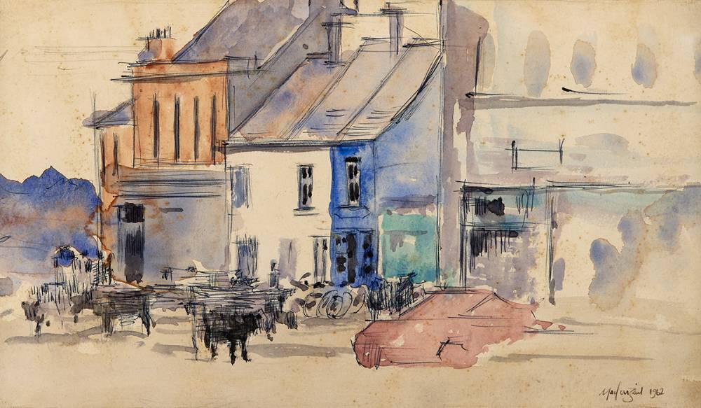 VILLAGE STREET WITH CATTLE, 1962 by Maurice MacGonigal PRHA HRA HRSA (1900-1979) at Whyte's Auctions