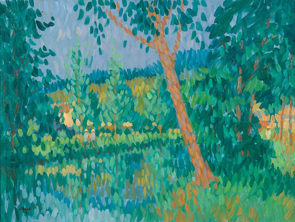 LEANING TREE AND RIVER EPTE, GIVERNY, FRANCE, 1986 by Desmond Carrick RHA (1928-2012) at Whyte's Auctions