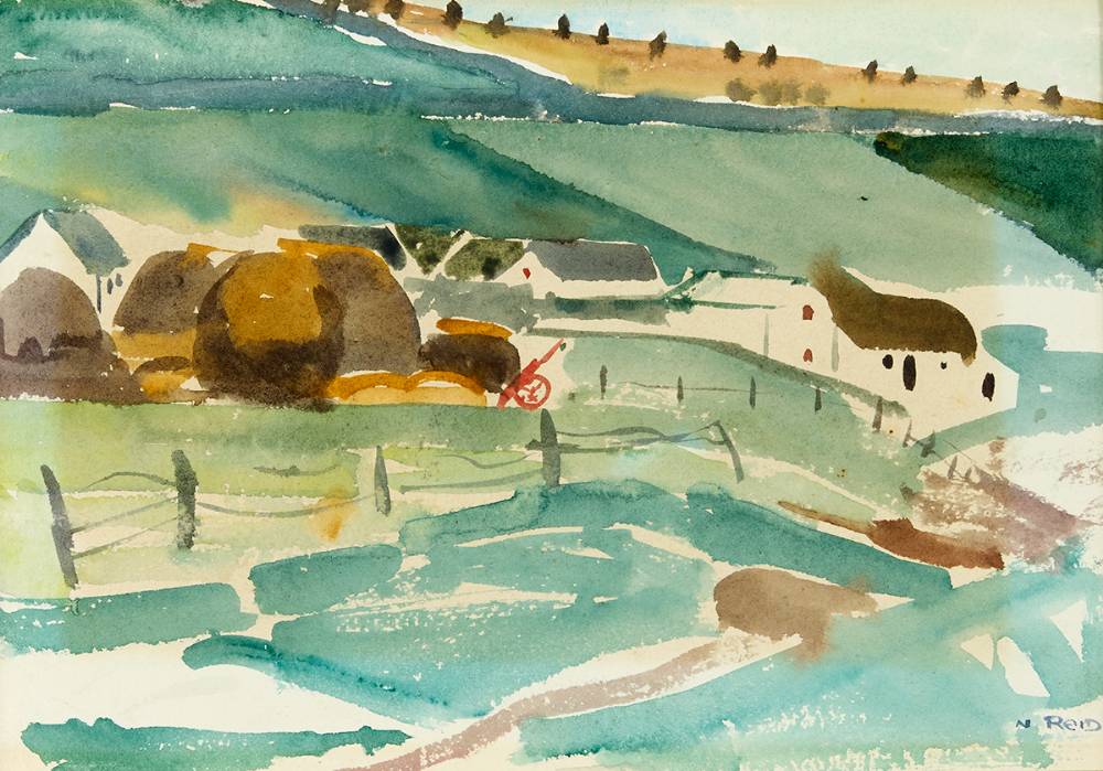 RURAL LANDSCAPE WITH COTTAGES AND HAYRICKS by Nano Reid (1900-1981) at Whyte's Auctions