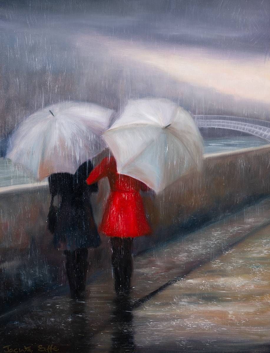 RAINY DAY, HA'PENNY BRIDGE, DUBLIN by Jacinte Eiffe sold for 220 at Whyte's Auctions