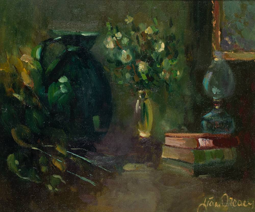 STILL LIFE WITH FLOWERS AND OIL LAMP by Liam Treacy (1934-2004) at Whyte's Auctions