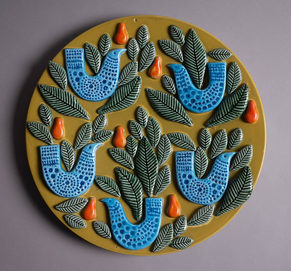 LARGE PLATTER WITH BLUE BIRDS, PEARS AND LEAVES by John ffrench (1928 - 2010) at Whyte's Auctions